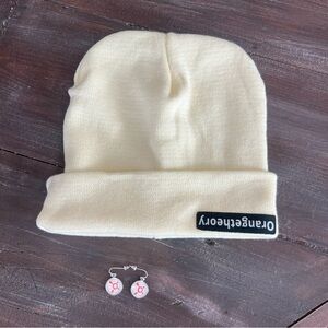 Orangetheory beanie hat & pair of earrings lot of 2 items one size